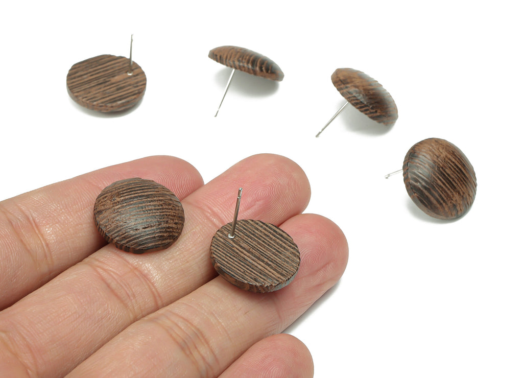 Wenge Wood Round Earring Stud - Wenge Wood Circle Earring Post - Stainless Steel Stud - Jewelry Supplies - 17.85x17.85x4.55mm - BB1217 - DOMEDBAZAAR