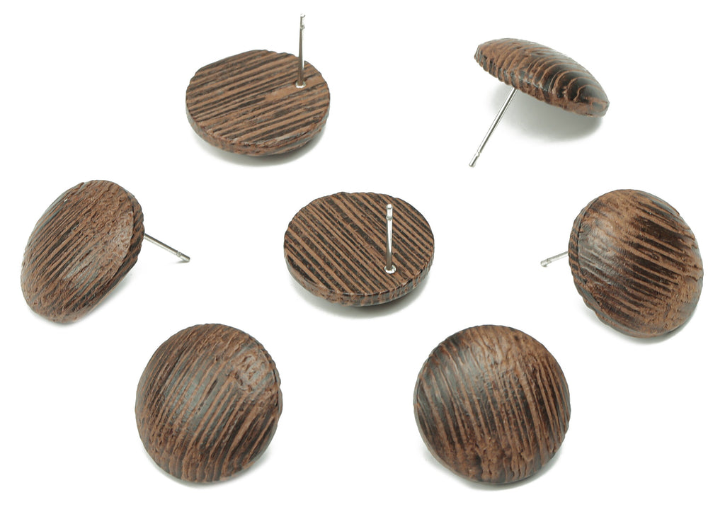 Wenge Wood Round Earring Stud - Wenge Wood Circle Earring Post - Stainless Steel Stud - Jewelry Supplies - 17.85x17.85x4.55mm - BB1217 - DOMEDBAZAAR