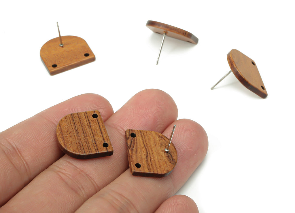 Walnut Wood Domed Stud Connector - Walnut Wood D Semicircle Post - 2 Holes - 316 Surgical Stainless Steel Stud - 18.21x16.39x2.85mm - BB1245 - DOMEDBAZAAR