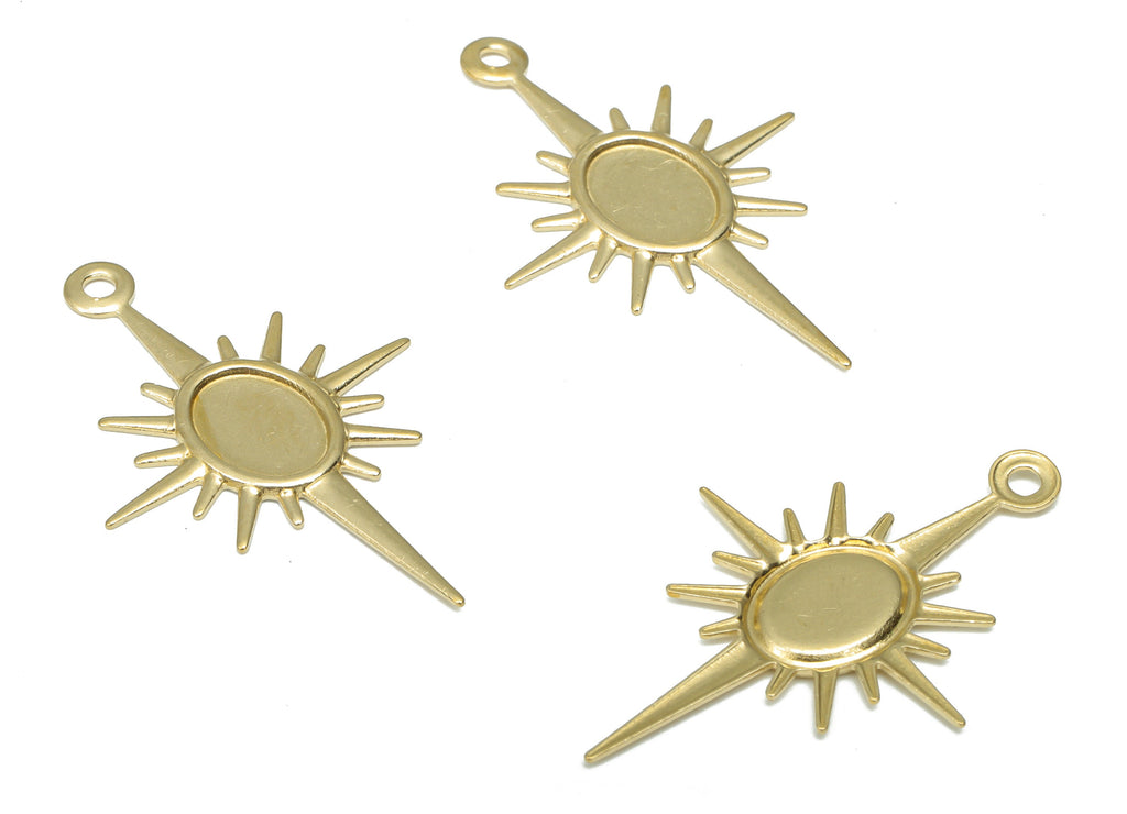 Brass Relief Sun Earring Charms - Raw Brass Cabachon Sun Pendant - Jewelry Making Supplies - 30x19.47x0.86mm - PP5196 - DOMEDBAZAAR