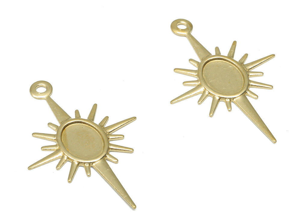 Brass Relief Sun Earring Charms - Raw Brass Cabachon Sun Pendant - Jewelry Making Supplies - 30x19.47x0.86mm - PP5196 - DOMEDBAZAAR