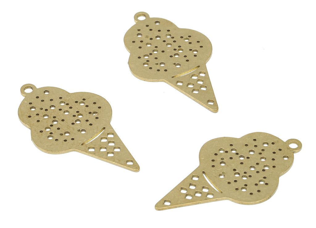 Brass Bubble Ice Cream Cone Earring Charms - Raw Brass Torch Pendant - DIY Jewelry Making Supplies - 34.7x19.5x0.64mm - PPA3132 - DOMEDBAZAAR