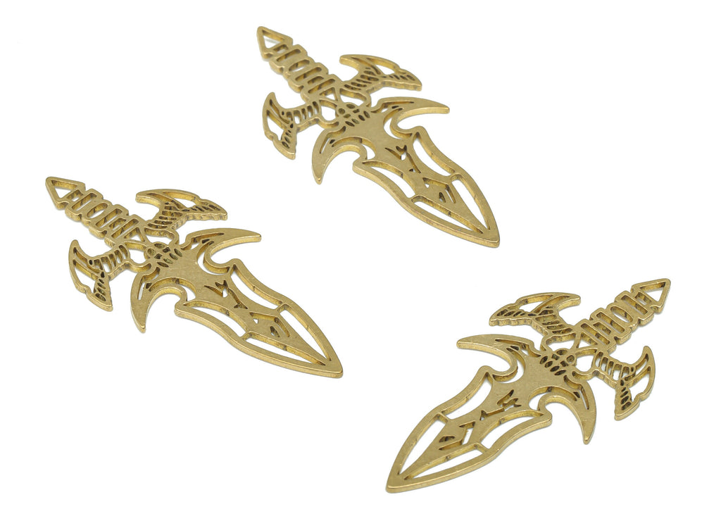 Brass Dagger Knife Earring Charms - Raw Brass Dagger Pendant - DIY Jewelry Making Supplies - 39.82x18.11x0.81mm - PPA2954 - DOMEDBAZAAR
