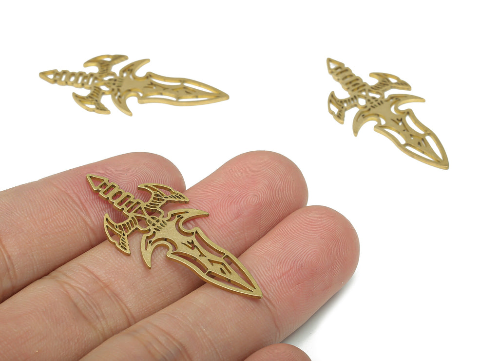 Brass Dagger Knife Earring Charms - Raw Brass Dagger Pendant - DIY Jewelry Making Supplies - 39.82x18.11x0.81mm - PPA2954 - DOMEDBAZAAR