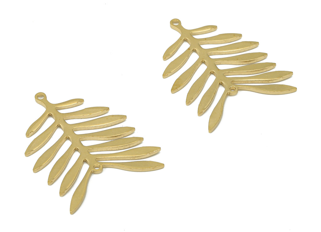 Brass Needle Leaved Leaves Earring Connectors - Raw Brass Leaf Pendant - Earring Charms for Jewelry Making - 29.34x23.51x0.92mm - PP7347 - DOMEDBAZAAR