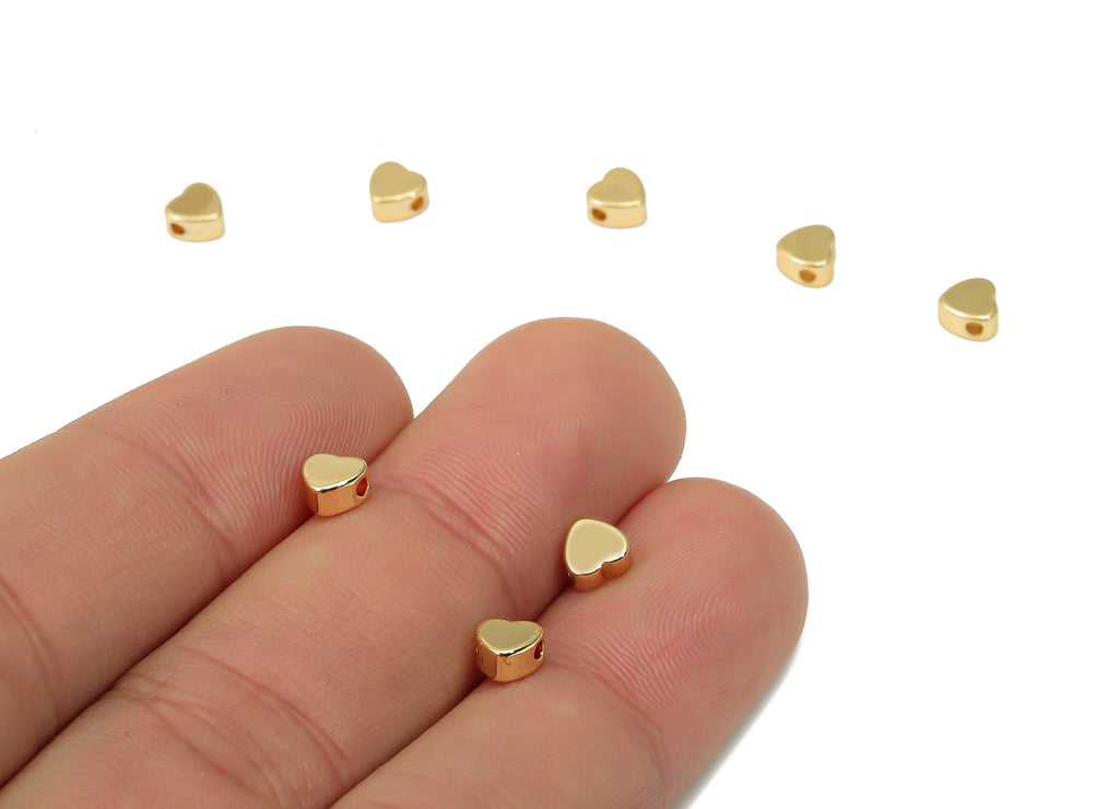 Gold Mini Heart Beads – Brass Heart Spacer Beads – Bracelet Beads - 18K Real Gold Plated Brass - Jewelry Making - 4.72x4.88x2.56mm - RGP4482 - DOMEDBAZAAR