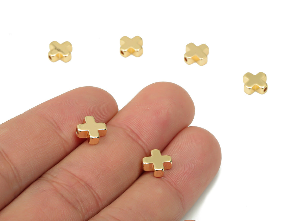 Gold Cross Beads – Brass Cross Spacer Beads – Bracelet Beads - 18K Real Gold Plated Brass - Jewelry Making - 8.12x8.12x3.06mm - RGP4458 - DOMEDBAZAAR