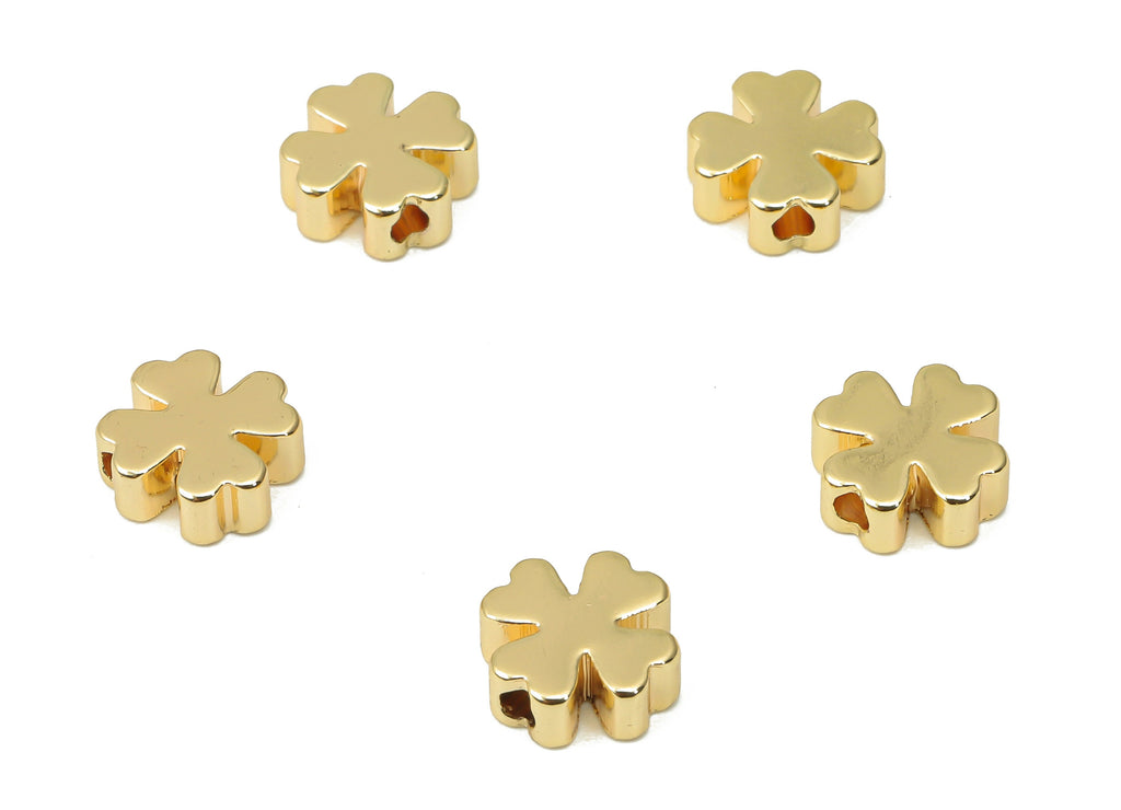 Gold Clover Beads – Brass Leaf Spacer Beads – Bracelet Beads - 18K Real Gold Plated Brass - Jewelry Making - 7.4x7.4x3mm - RGP4426 - DOMEDBAZAAR