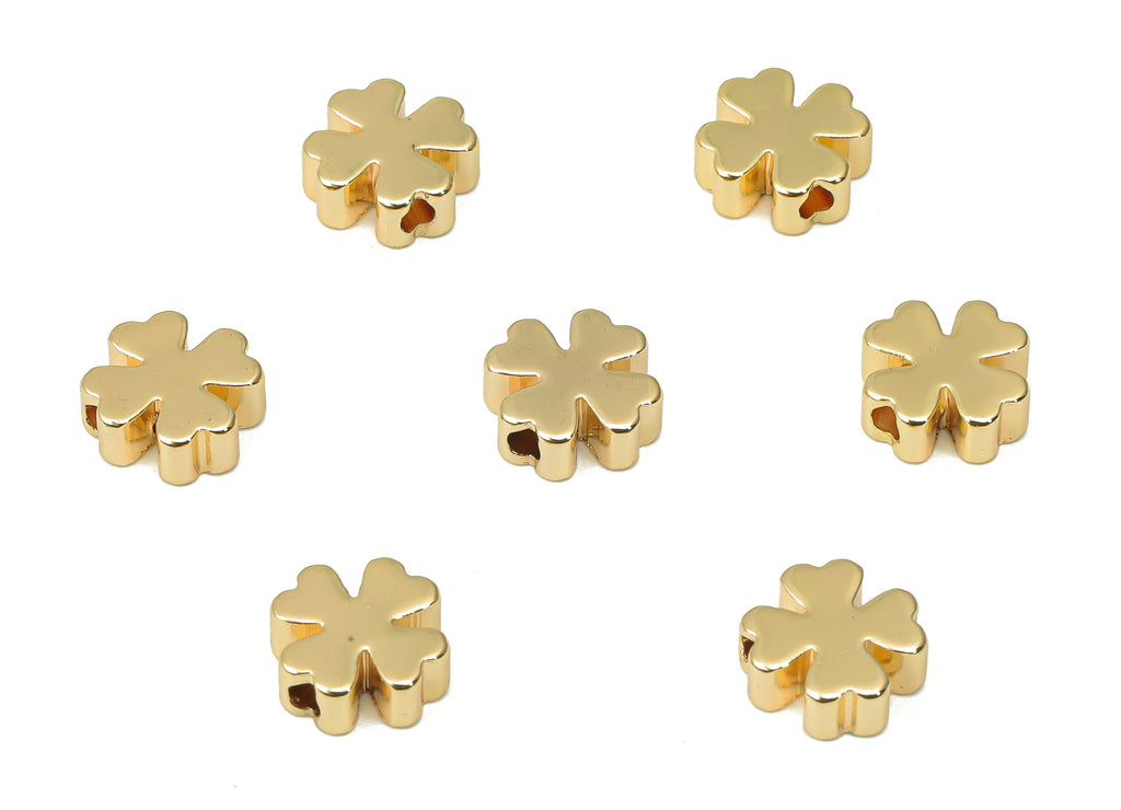 Gold Clover Beads – Brass Leaf Spacer Beads – Bracelet Beads - 18K Real Gold Plated Brass - Jewelry Making - 7.4x7.4x3mm - RGP4426 - DOMEDBAZAAR