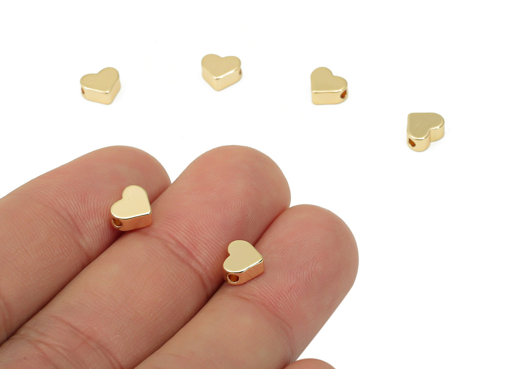 Gold Heart Beads – Brass Heart Spacer Beads – Bracelet Beads - 18K Real Gold Plated Brass - Jewelry Making - 6.9x5.89x3.09mm - RGP4506 - DOMEDBAZAAR