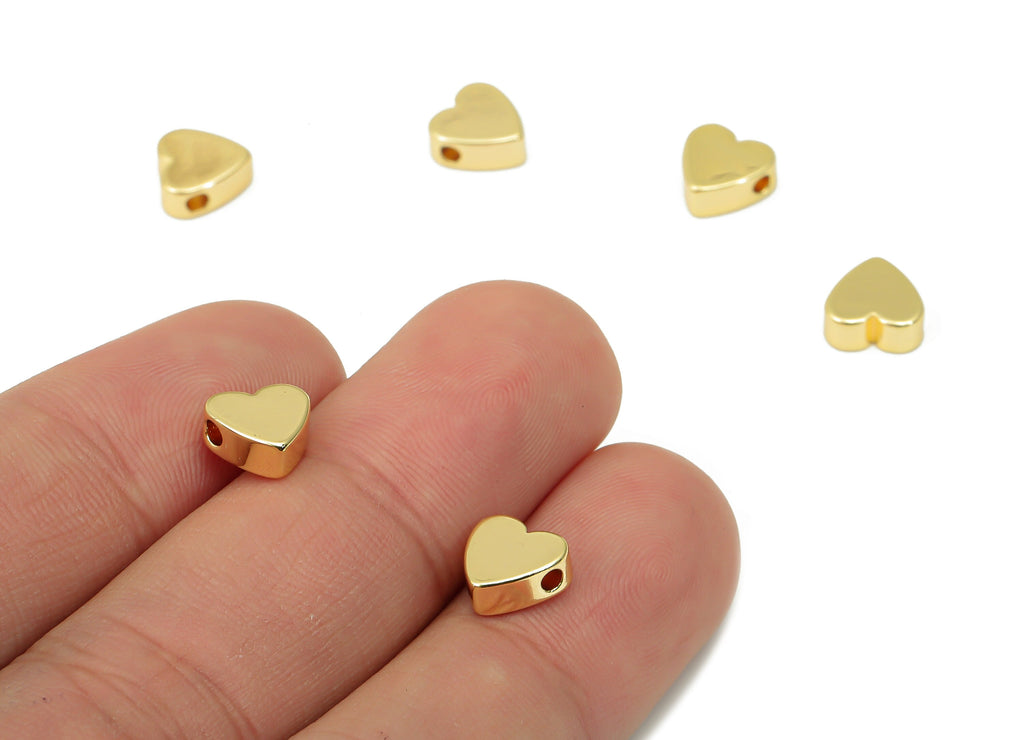 Gold Heart Beads – Brass Heart Spacer Beads – Bracelet Beads - 18K Real Gold Plated Brass - Jewelry Making - 7.84x7.8x3.2mm - RGP4461 - DOMEDBAZAAR