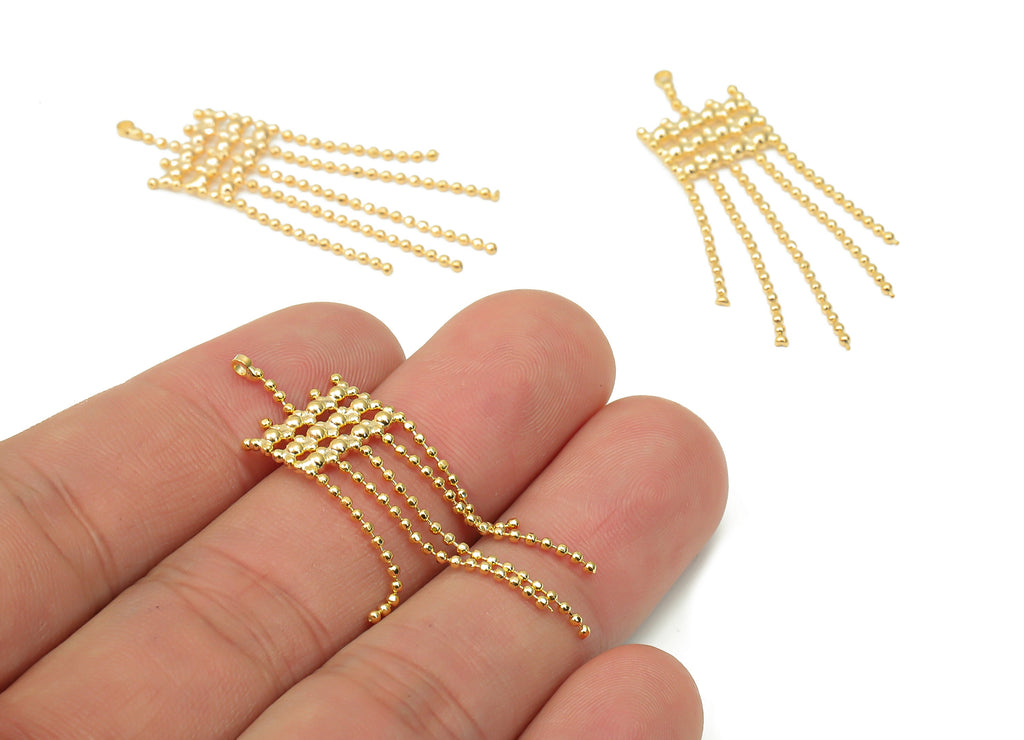 Brass Ball Chain Tassel Earring Charms - Gold Chain Earrings – 18K Real Gold Plated Brass - Jewelry Supplies - 45.96x12.86x2.06mm - RGP4472 - DOMEDBAZAAR
