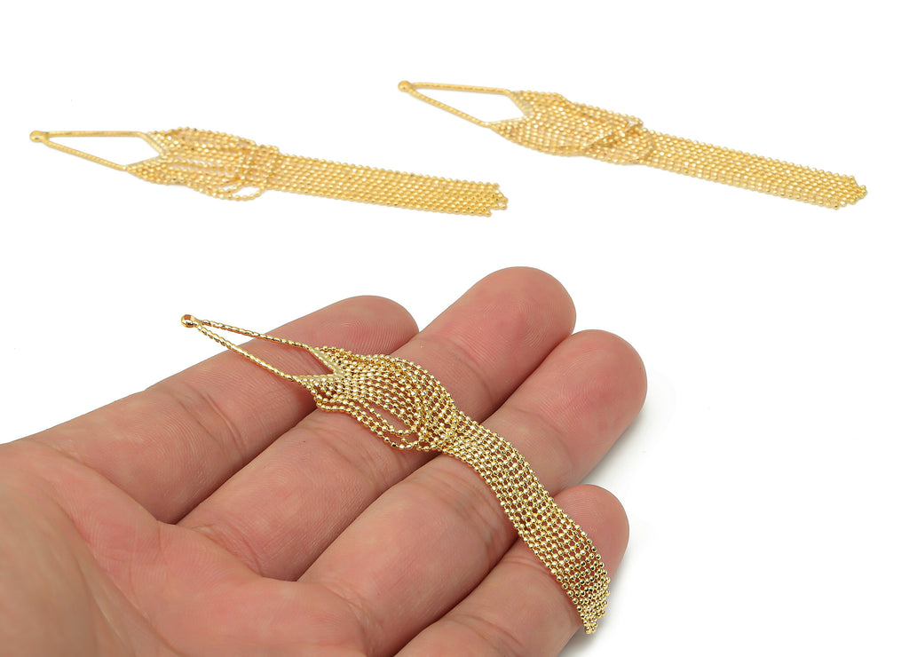 Brass Diamond Ball Chain Tassel Earring Charms - Gold Chain Earrings – 18K Real Gold Plated Brass - Jewelry Making - 86.2x11.8x1.1mm-RGP4491 - DOMEDBAZAAR