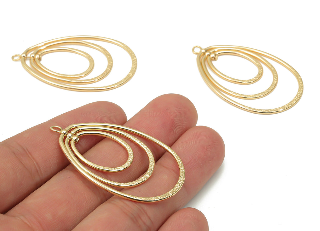 Brass Hammered Oval Spiral Oval Earring Charms - Gold Oval Pendant - 18K Real Gold Plated Brass - Jewelry Making - 43.3x29.5x1.5mm - RGP4441 - DOMEDBAZAAR