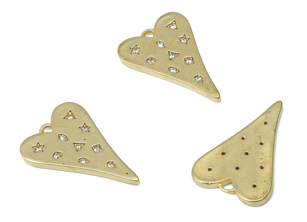 Brass Heart Earring Charms with Zircons - Raw Brass Triangle Pendant - Geometric Shapes - Jewelry Making - 19.89x13.47x1.43mm - PP7443 - DOMEDBAZAAR