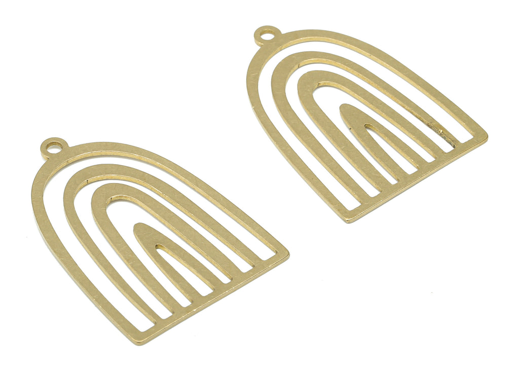 Brass Domed Rainbow Earring Charms - Raw Brass Semicircle Rainbow Pendant - DIY Jewelry Making Supplies - 35.75x34.62x0.74mm - PPA3363 - DOMEDBAZAAR