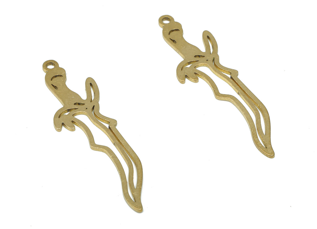 Brass Dagger Knife Earring Charms - Raw Brass Poniard Pendant - DIY Jewelry Making Supplies - 39.8x10.88x0.75mm - PPA2936 - DOMEDBAZAAR