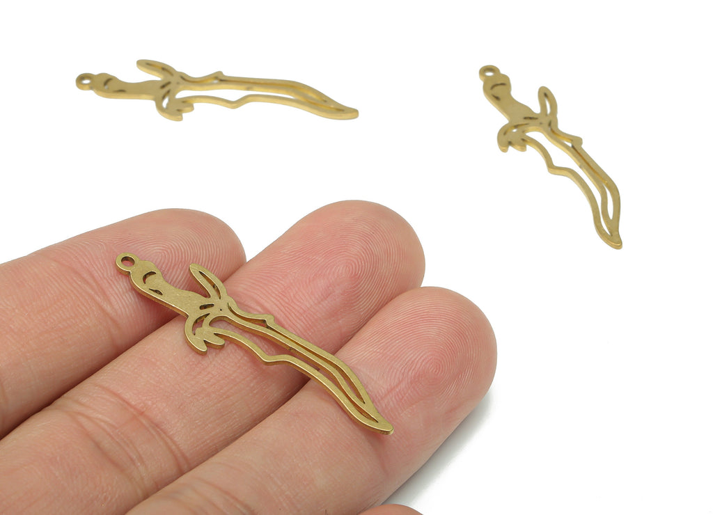 Brass Dagger Knife Earring Charms - Raw Brass Poniard Pendant - DIY Jewelry Making Supplies - 39.8x10.88x0.75mm - PPA2936 - DOMEDBAZAAR