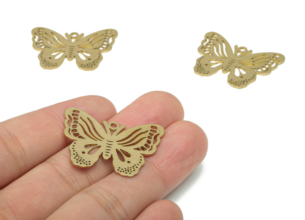 Brass Bubble Butterfly Earring Charms - Raw Brass Butterfly Pendant - DIY Jewelry Making Supplies - 33.8x24.97x0.73mm - PPA3211 - DOMEDBAZAAR