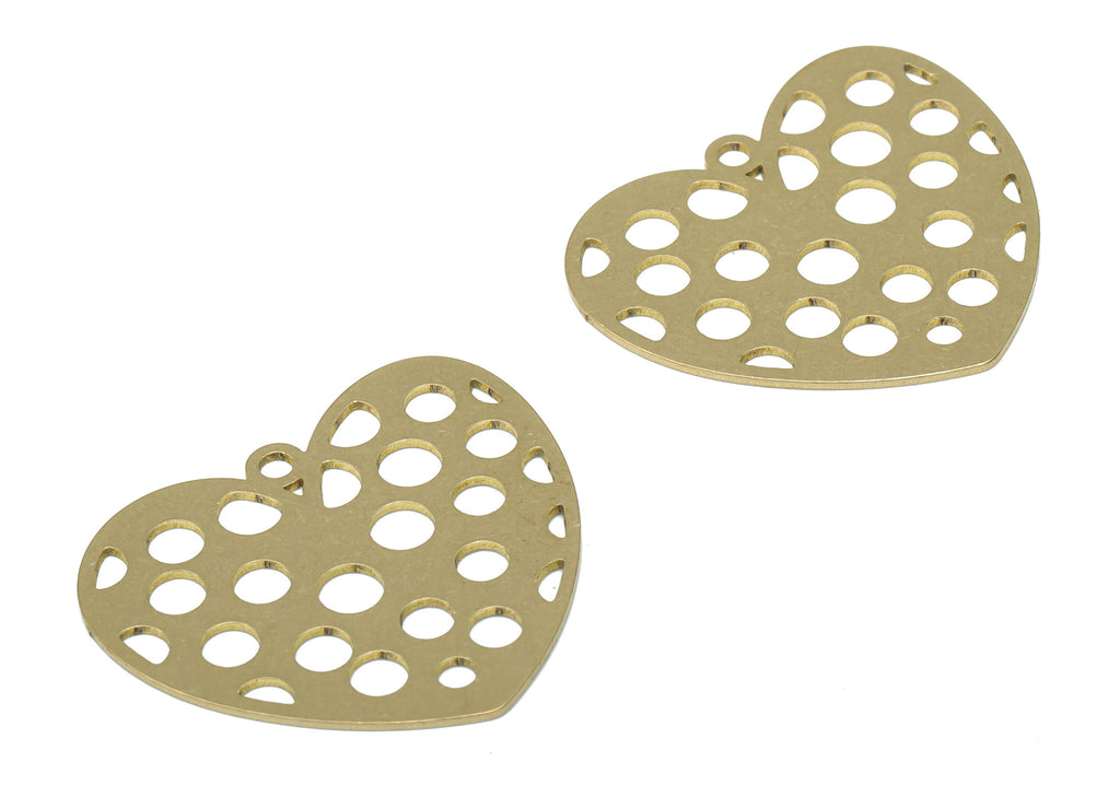 Brass Bubble Heart Earring Charms - Raw Brass Bubble Heart Pendant - DIY Jewelry Making Supplies - 31.85x28.16x0.65mm - PPA3453 - DOMEDBAZAAR