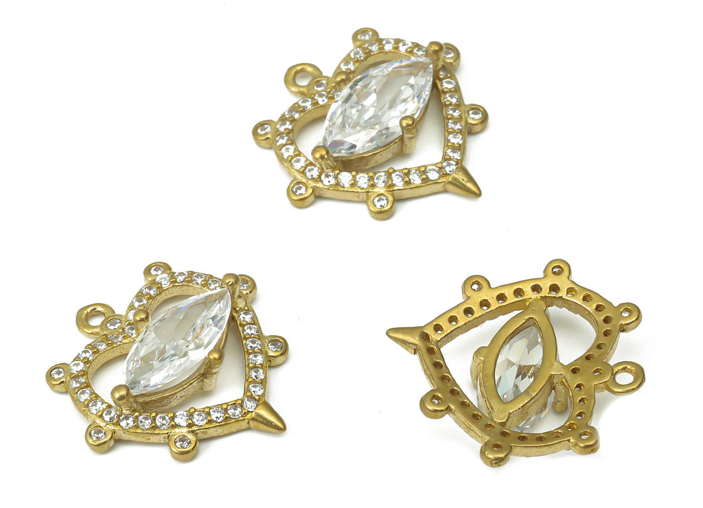 Brass Heart Marquise Earring Charms with Zircons - Raw Brass Oval Heart Pendant - Jewelry Making Supplies - 16.68x16x3.85mm - PP7432 - DOMEDBAZAAR