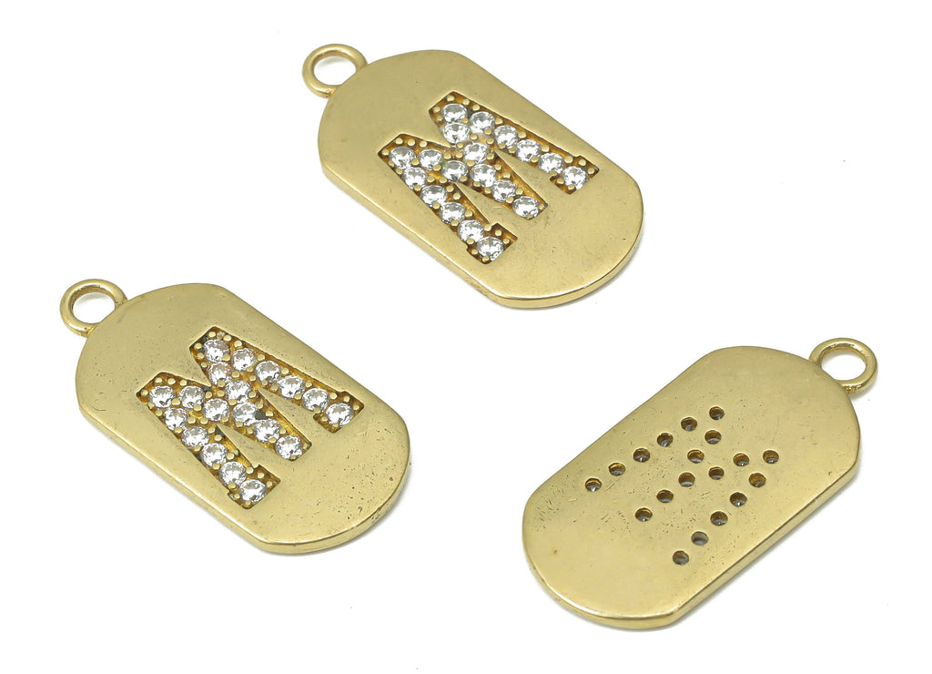 Brass Long Oval Letter M Earring Charms with Zircons - Raw Brass Initial M Pendant - Jewelry Making Supplies - 23.45x11.2x1.57mm - PP7442M - DOMEDBAZAAR