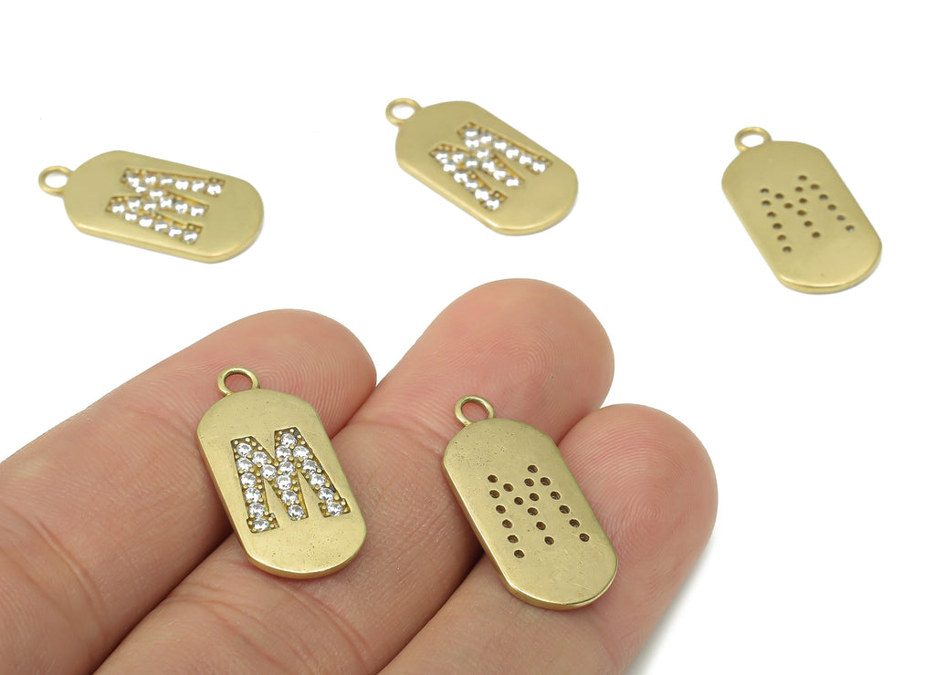 Brass Long Oval Letter M Earring Charms with Zircons - Raw Brass Initial M Pendant - Jewelry Making Supplies - 23.45x11.2x1.57mm - PP7442M - DOMEDBAZAAR