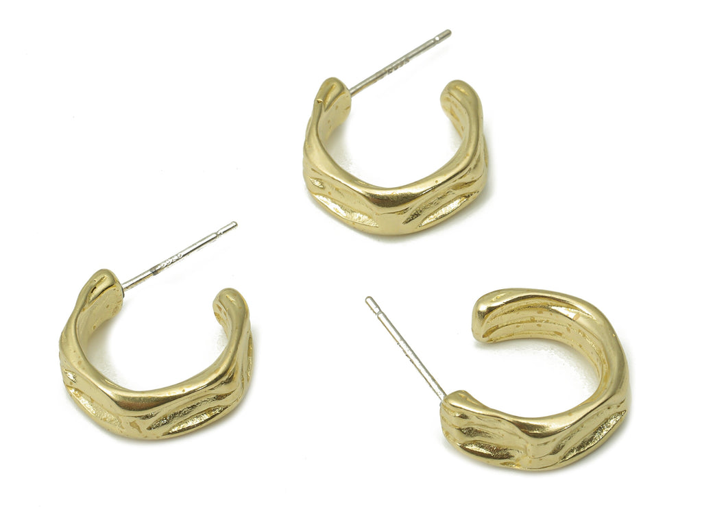 Brass C Open Hoop Earring Stud - Raw Brass C Hexagon Hoops Post - Open Hoop Stud - Imitation Silver Stud - 14.63x5.2x1.92mm - PP7408 - DOMEDBAZAAR