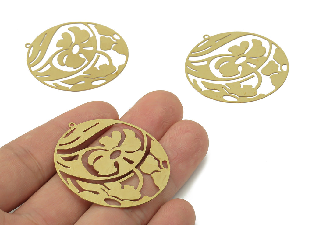 Brass Cloud Flower Round Earring Charms - Raw Brass Cloud Circle Pendant - Jewelry Making Supplies - 43x40.22x0.23mm - JJB7055 - DOMEDBAZAAR