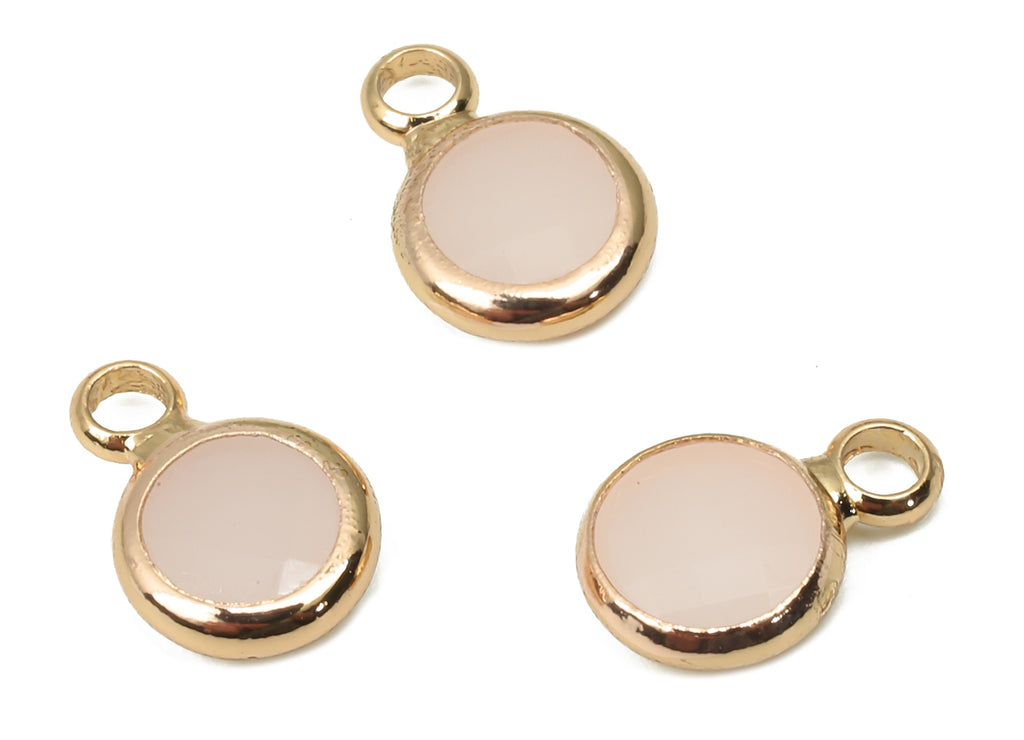Glass Mini Round Earring Charms with Loop - Brass Circle Bracelet Charm - Gold Tone Plated Brass - Faceted Glass - 9.6x6.53x2.57mm - GS1143B - DOMEDBAZAAR