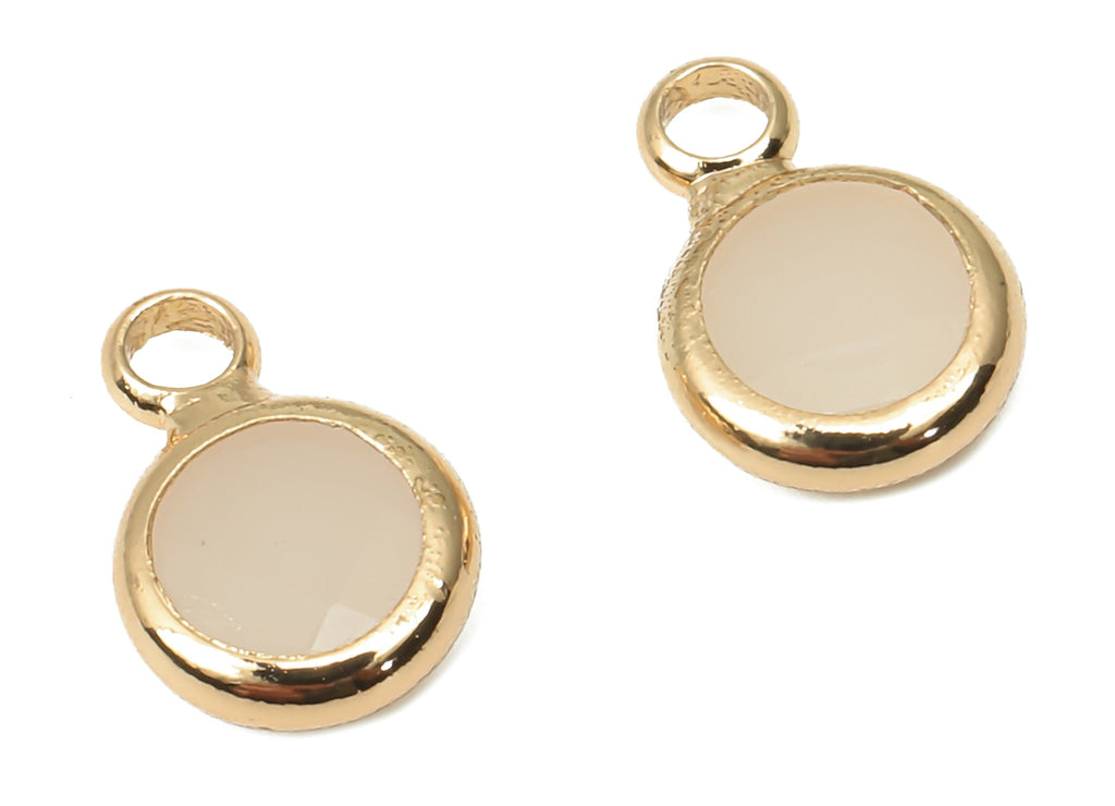 Glass Mini Round Earring Charms with Loop - Brass Circle Bracelet Charm - Gold Tone Plated Brass - Faceted Glass - 9.6x6.53x2.57mm - GS1143B - DOMEDBAZAAR
