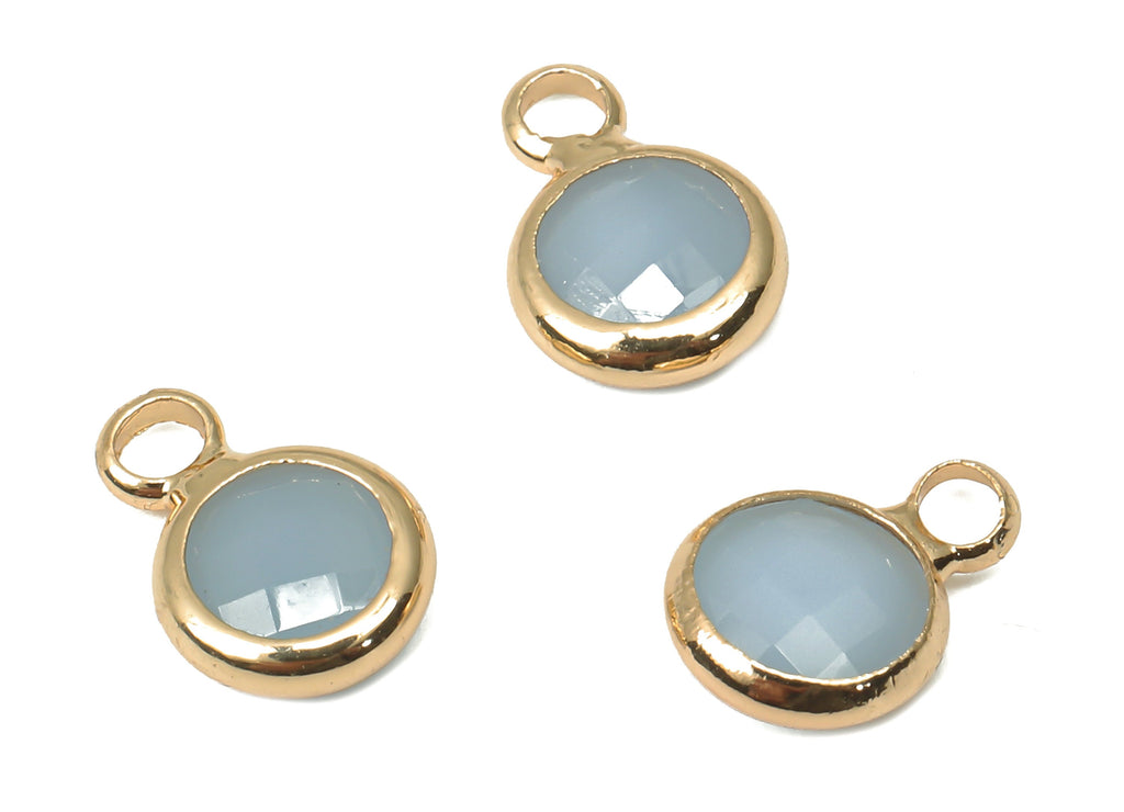 Glass Mini Round Earring Charms with Loop - Gold Tone Plated Circle Brass for Bracelet - Faceted Gray Glass - 9.6x6.5x2.5mm - GS1143C - DOMEDBAZAAR