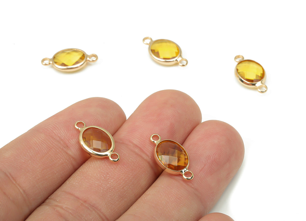 Glass Oval Earring Connectors - Yellow Brass Oval Frame Bracelet - Gold Tone Plated Brass - Faceted Glass - 16.57x8.59x3.77mm - GS1137C - DOMEDBAZAAR
