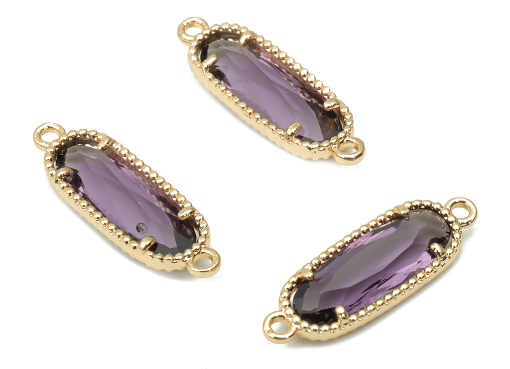 Glass Long Oval Bracelet Earring Connector With Loop - Brass Oval Charms - Gold Tone Plated Brass - Faceted Glass - 20.8x7.1x3.5mm - GS1110A - DOMEDBAZAAR