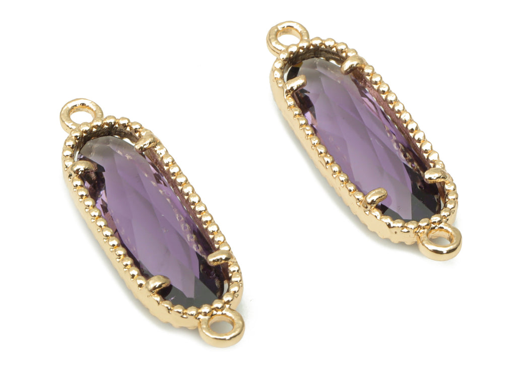 Glass Long Oval Bracelet Earring Connector With Loop - Brass Oval Charms - Gold Tone Plated Brass - Faceted Glass - 20.8x7.1x3.5mm - GS1110A - DOMEDBAZAAR
