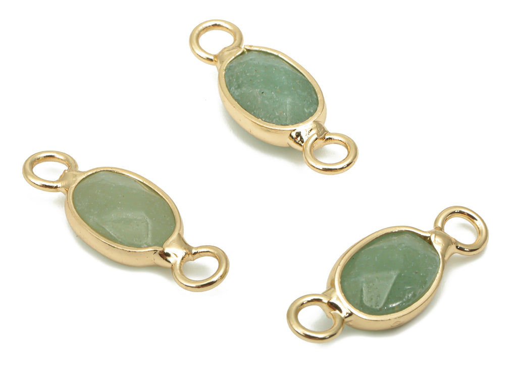 Aventurine Faceted Oval Earring Connectors - Brass Oval Bracelet - Natural Stone - Gold Tone Plated Brass – 18.72x7.02x4.6mm – NS1755A - DOMEDBAZAAR