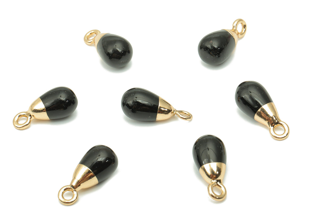 Black Agate Drop Earring Charms - Brass Beads Pendant - Natural Stone - Gold Tone Plated Brass – Jewelry Supplies - 13.59x6.41x6mm – NS1743 - DOMEDBAZAAR