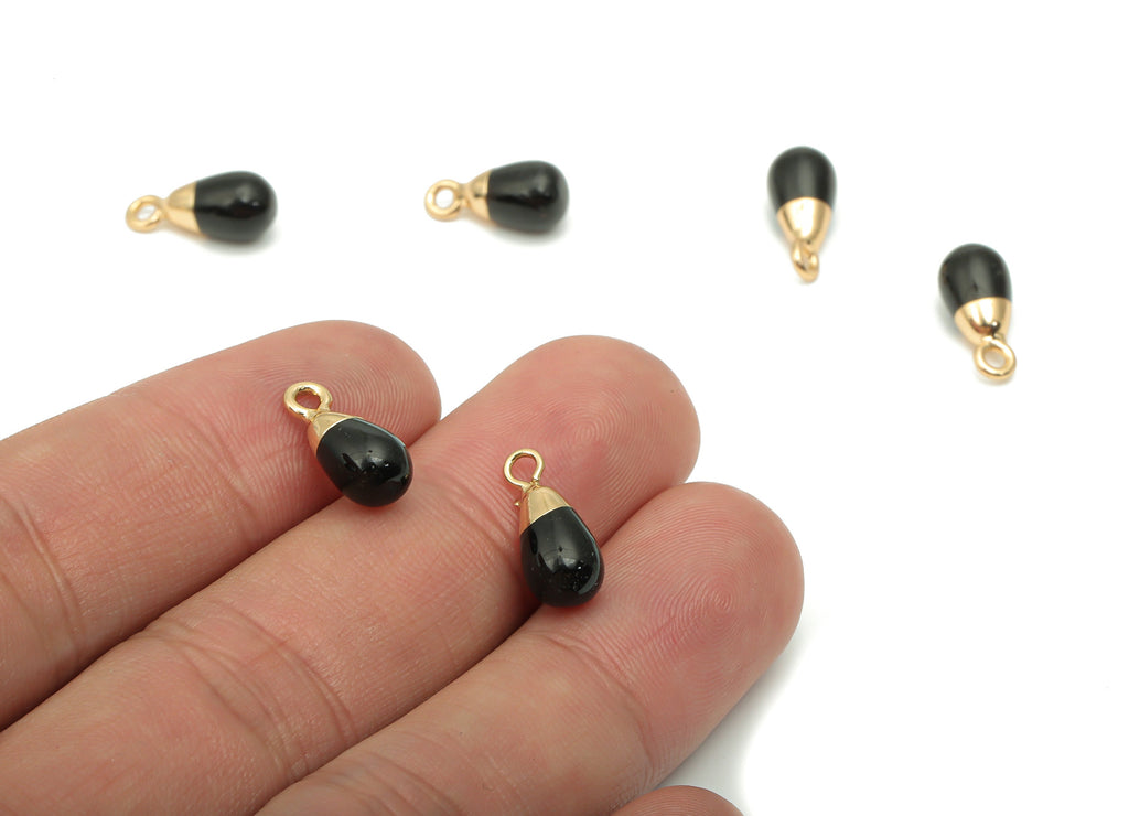 Black Agate Drop Earring Charms - Brass Beads Pendant - Natural Stone - Gold Tone Plated Brass – Jewelry Supplies - 13.59x6.41x6mm – NS1743 - DOMEDBAZAAR