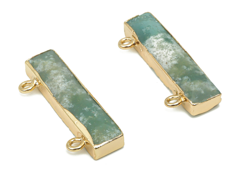 Mossagate Rectangle Bar Connector - Iron Rectangle Charms and Pendant - Natural Stone - Gold Tone Plated Iron – 30.7x11.95x5mm – NS1757A - DOMEDBAZAAR