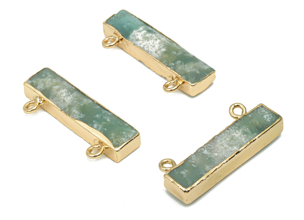 Mossagate Rectangle Bar Connector - Iron Rectangle Charms and Pendant - Natural Stone - Gold Tone Plated Iron – 30.7x11.95x5mm – NS1757A - DOMEDBAZAAR