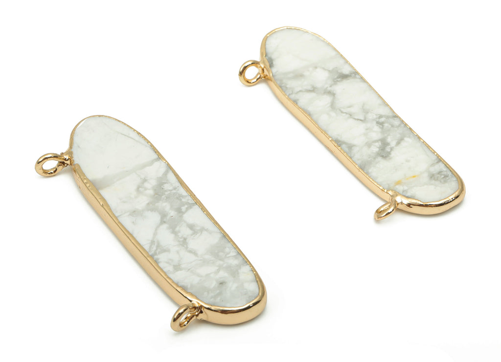 Howlite Long Oval Earring Connectors - Iron Oval Charms and Pendant - Natural Stone - Gold Tone Plated Iron – 40.76x14.9x2.95mm – NS1759 - DOMEDBAZAAR