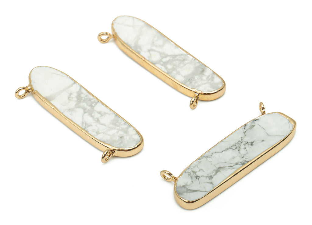 Howlite Long Oval Earring Connectors - Iron Oval Charms and Pendant - Natural Stone - Gold Tone Plated Iron – 40.76x14.9x2.95mm – NS1759 - DOMEDBAZAAR