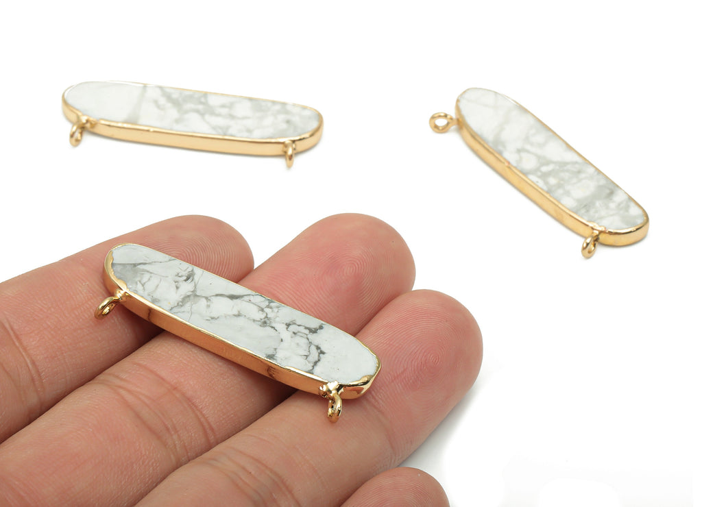 Howlite Long Oval Earring Connectors - Iron Oval Charms and Pendant - Natural Stone - Gold Tone Plated Iron – 40.76x14.9x2.95mm – NS1759 - DOMEDBAZAAR