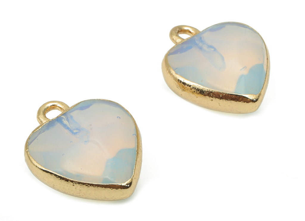 Opal Heart Earring Charms - Brass Wire Heart Pendant - Faceted Natural Stone - Gold Tone Plated Brass – 15.9x12.77x6.57mm – NS1754A - DOMEDBAZAAR