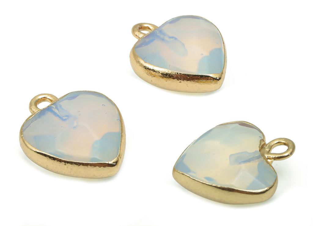 Opal Heart Earring Charms - Brass Wire Heart Pendant - Faceted Natural Stone - Gold Tone Plated Brass – 15.9x12.77x6.57mm – NS1754A - DOMEDBAZAAR
