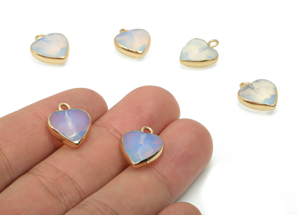 Opal Heart Earring Charms - Brass Wire Heart Pendant - Faceted Natural Stone - Gold Tone Plated Brass – 15.9x12.77x6.57mm – NS1754A - DOMEDBAZAAR