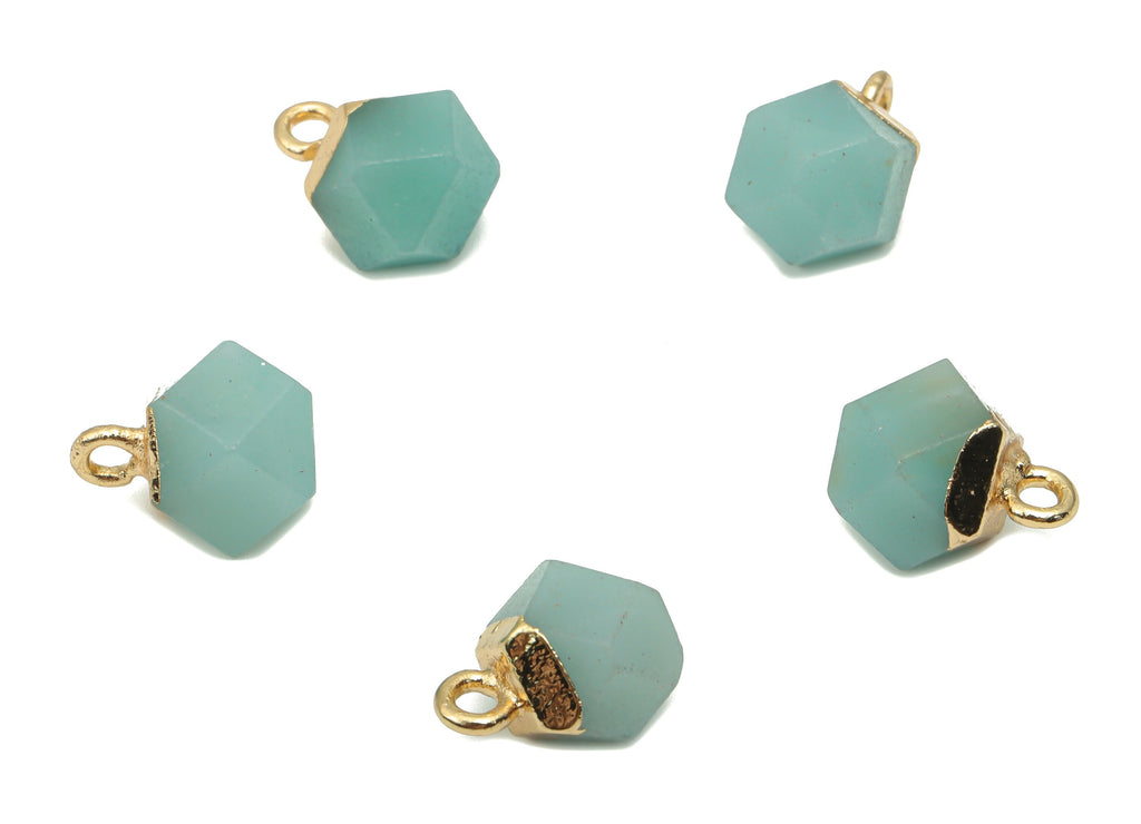 Amazonite Hexagon Earring Charms - Iron Hexagon Pendant - Faceted Natural Stone - Gold Tone Plated Iron – 11.56x7.96x7.96mm – NS1849A - DOMEDBAZAAR