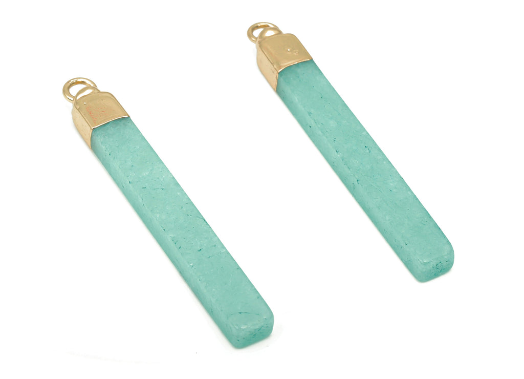 Blue Jade Long Bar Earring Charms - Iron Strip Pendant - Natural Stone - Gold Tone Plated Iron – Jewelry Supplies - 43.9x5.2x3.5mm – NS1760A - DOMEDBAZAAR