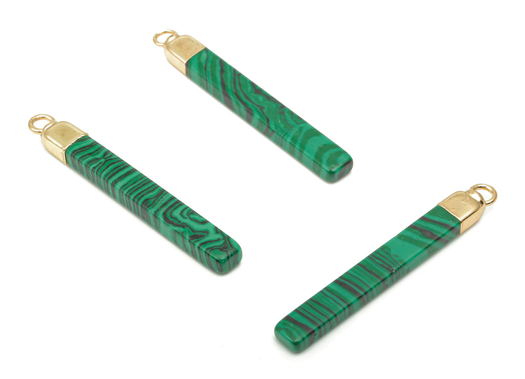 Malachite Long Bar Earring Charms - Iron Strip Pendant - Natural Stone - Gold Tone Plated Iron – Jewelry Supplies - 43.9x5.2x3.5mm – NS1760D - DOMEDBAZAAR