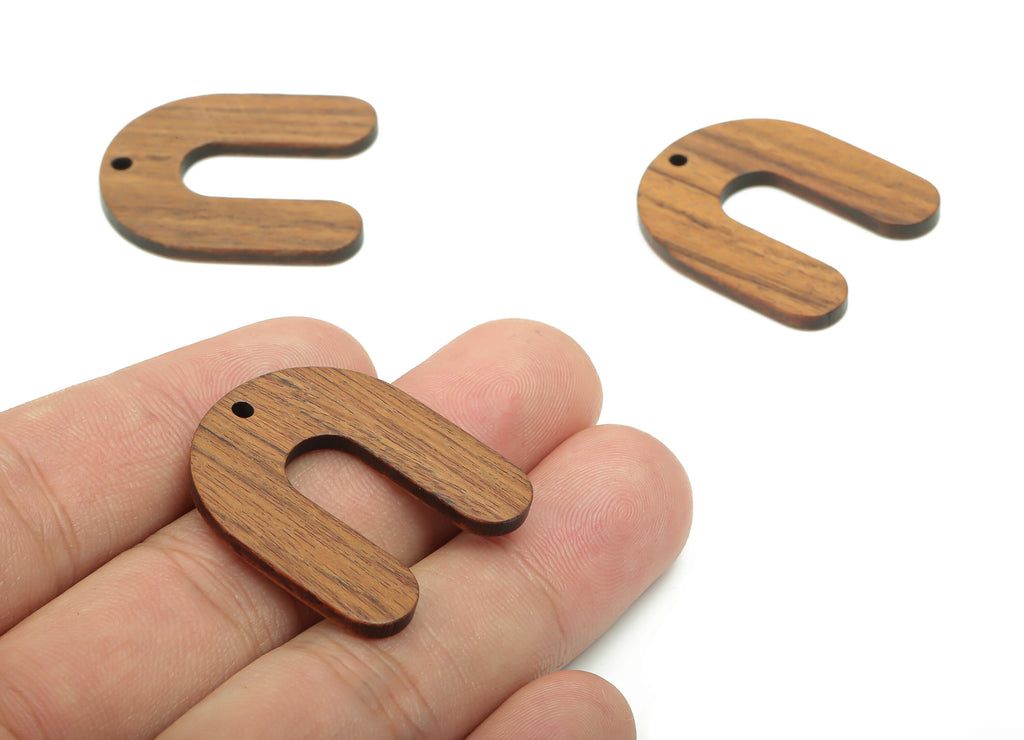 Walnut Wood U Earring Charms - Walnut Wood Semicircle Pendant - DIY Jewelry Making Supplies - 30.19x27.03x2.52mm - BB1224 - DOMEDBAZAAR